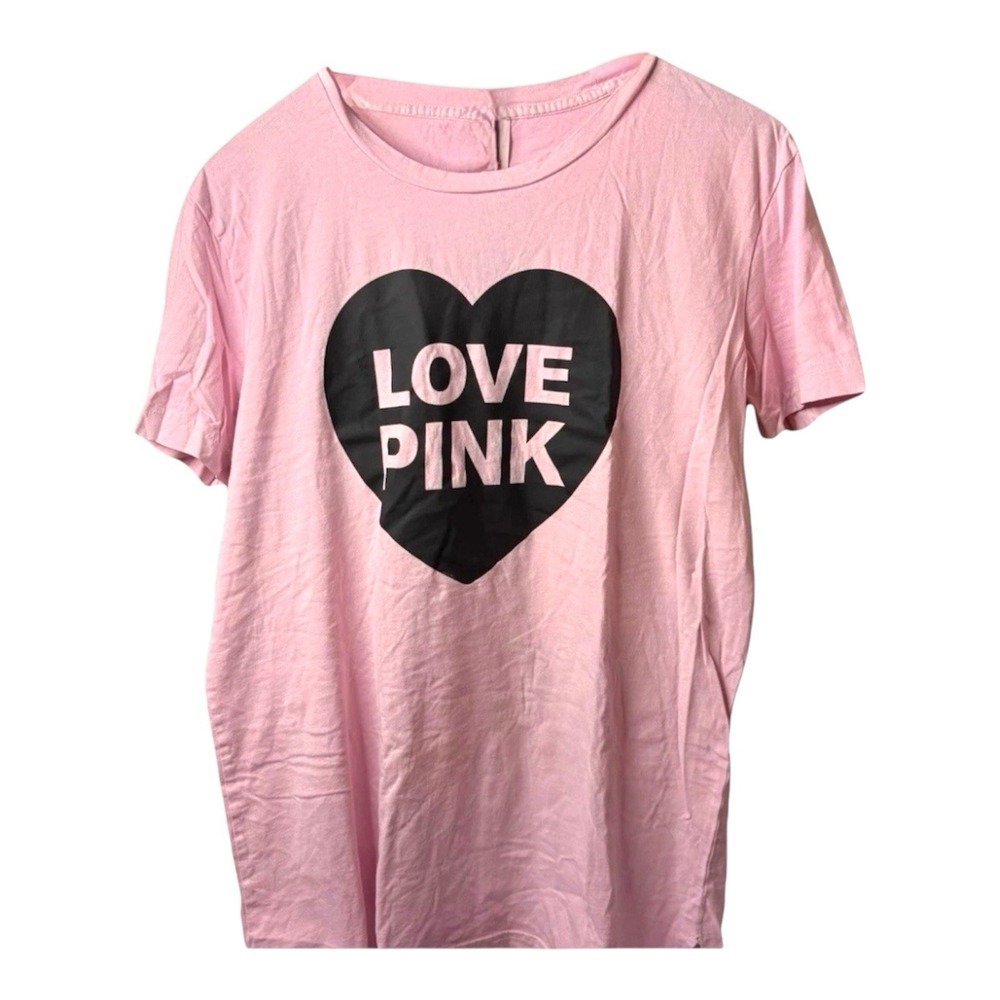 Victoria’s Secret PINK Women’s S Love Heart Oversized Graphic T Shirt‎ Tee Y2K